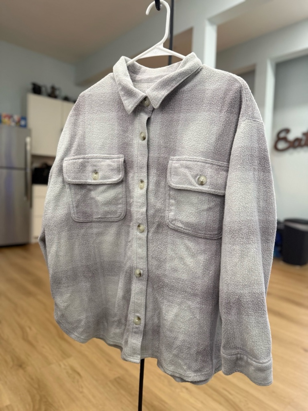 Women’s Light Gray Button-Up Shacket Jacket